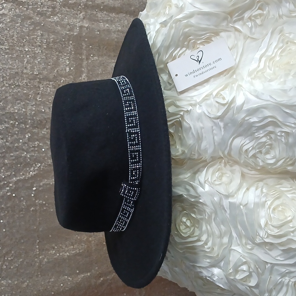Bnwt Windsor Black Fedora with Crystal Beaded Band - 1 Sz Fits Most